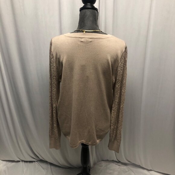 Lety and Me Beige Vittoria Pointelle Sleeve Sweater Womens Size XL Knit Top NEW - Picture 4 of 8